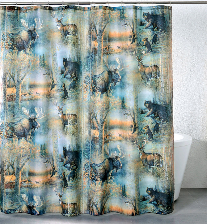 ! A Poly Shower Curtain Cabin Theme Deer Moose Bear ! A Poly Shower Curtain Cabin Theme Deer Moose Bear